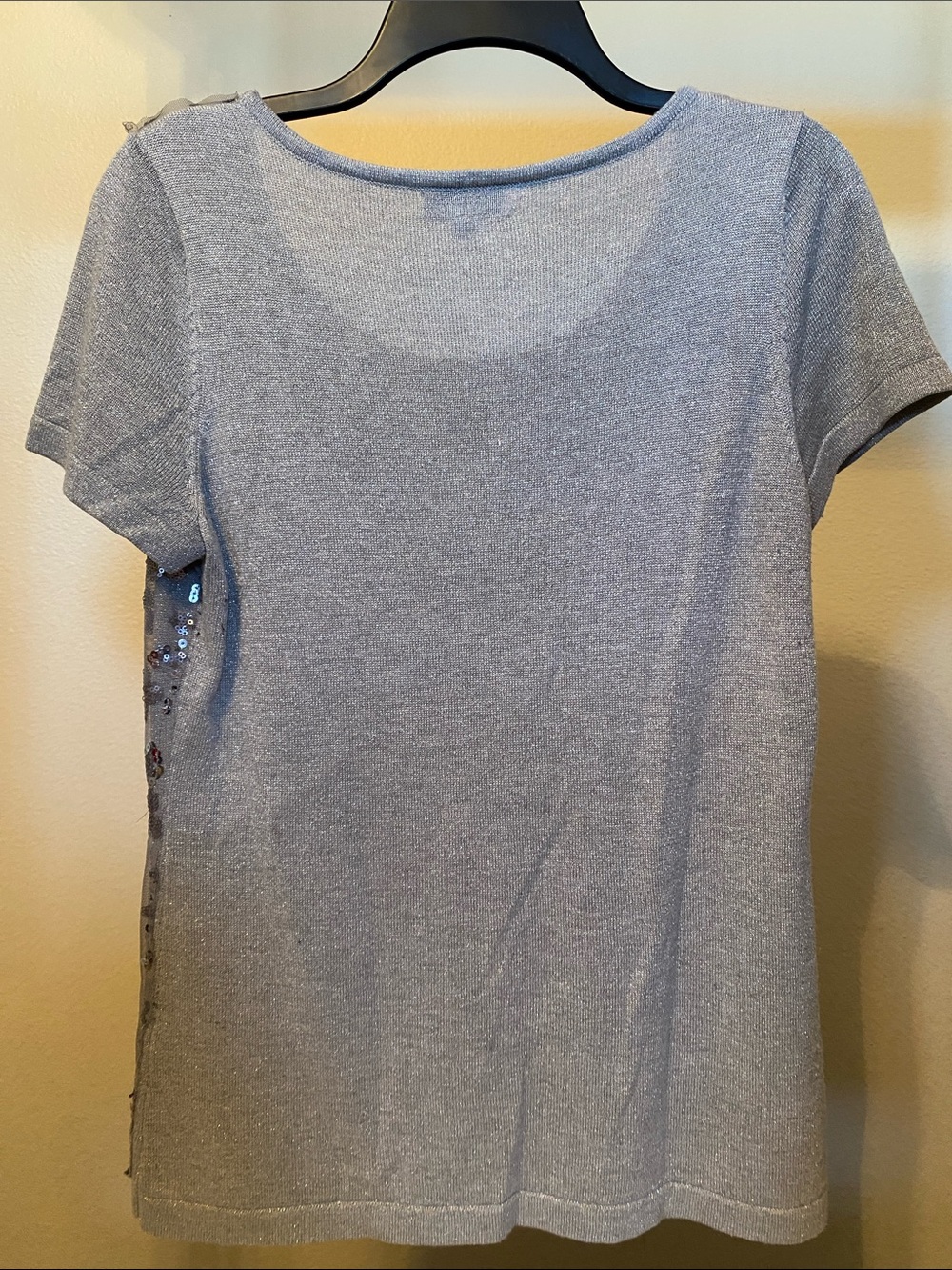 Joseph A Silver Sequin Floral Short Sleeve Scoop Neck Top - Picture 13 of 16
